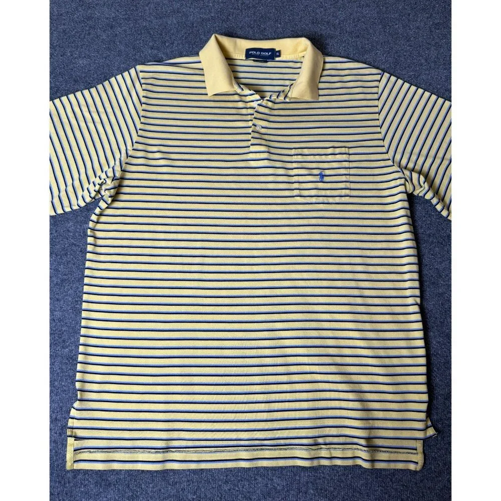 Polo Golf Ralph‎ Lauren Polo Shirt Mens XL Yellow/Blue Striped Short Sleeve Pony